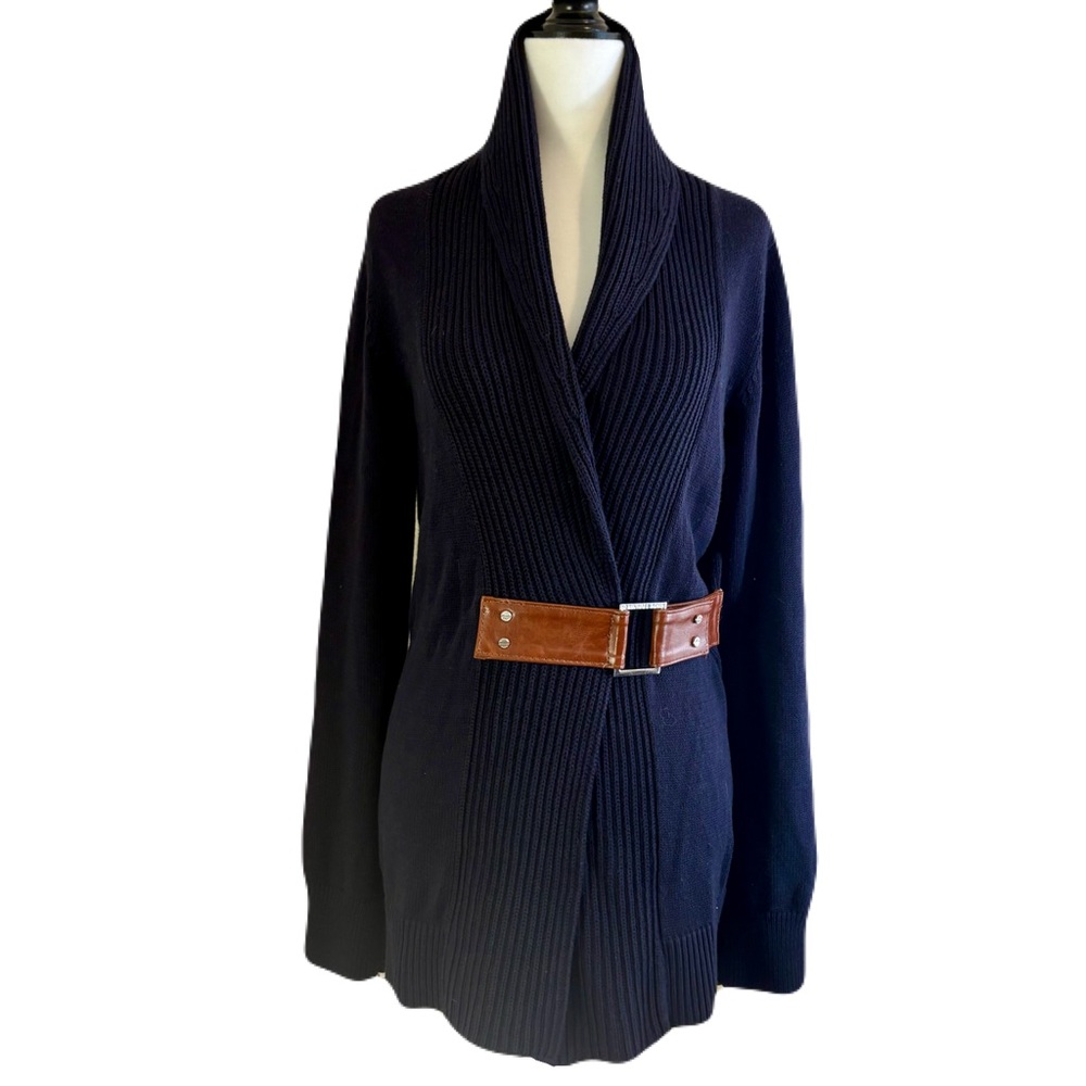 MICHAEL Michael Kors Dark Blue Cardigan with Brown Accent